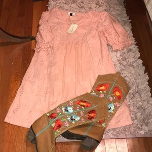 Adorable blush peach eyelet lace dress